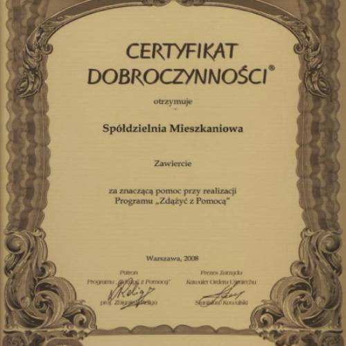 Certyfikat Dobroczynności - rok 2008